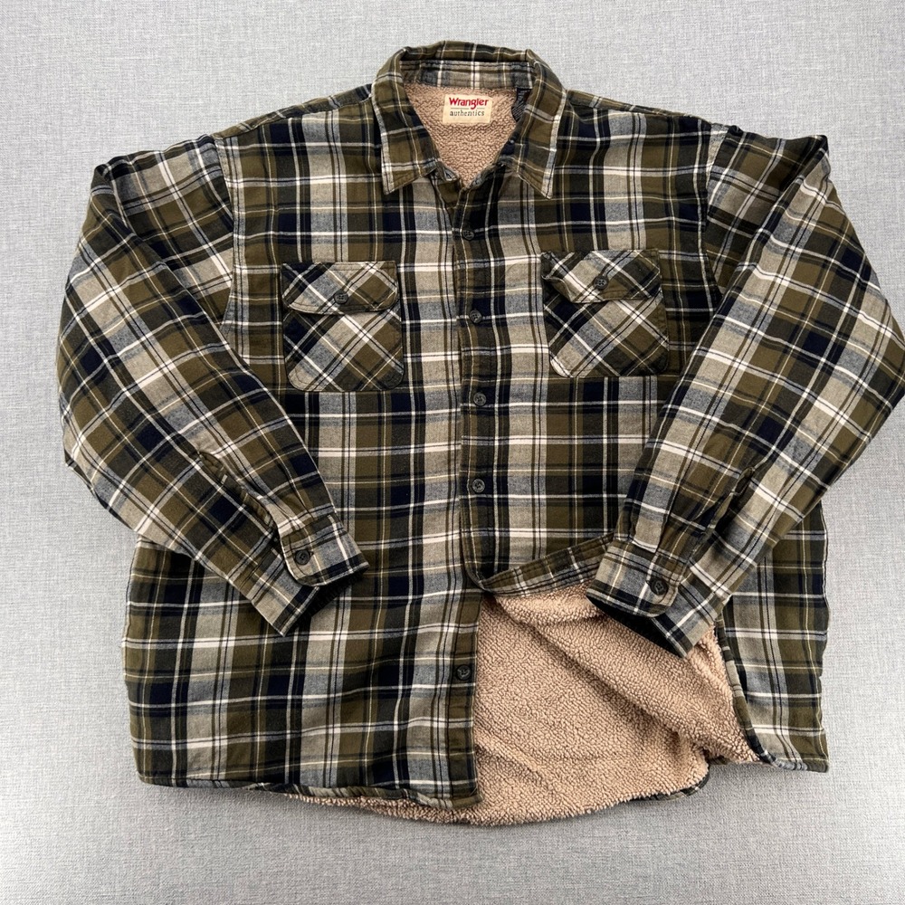 Wrangler Authentics Sherpa Lined Flannel Jacket Shacket Mens 2XL Plaid Workwear